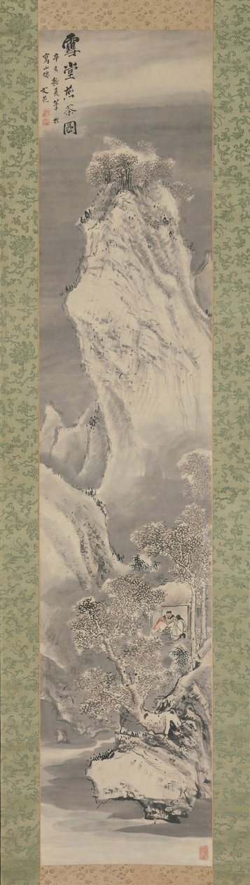 Preparando té en una cabaña cubierta de nieve, 1791 de Tani Buncho