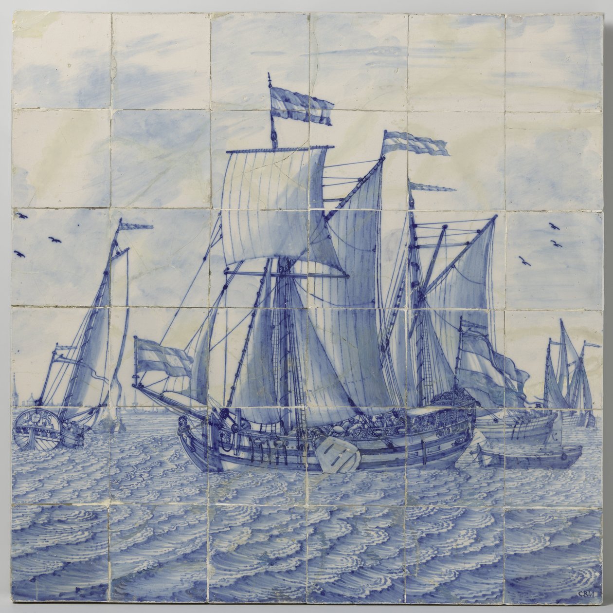 Panel de azulejos con un paisaje marino de Tegelbakkerij aan de Delftschevaart