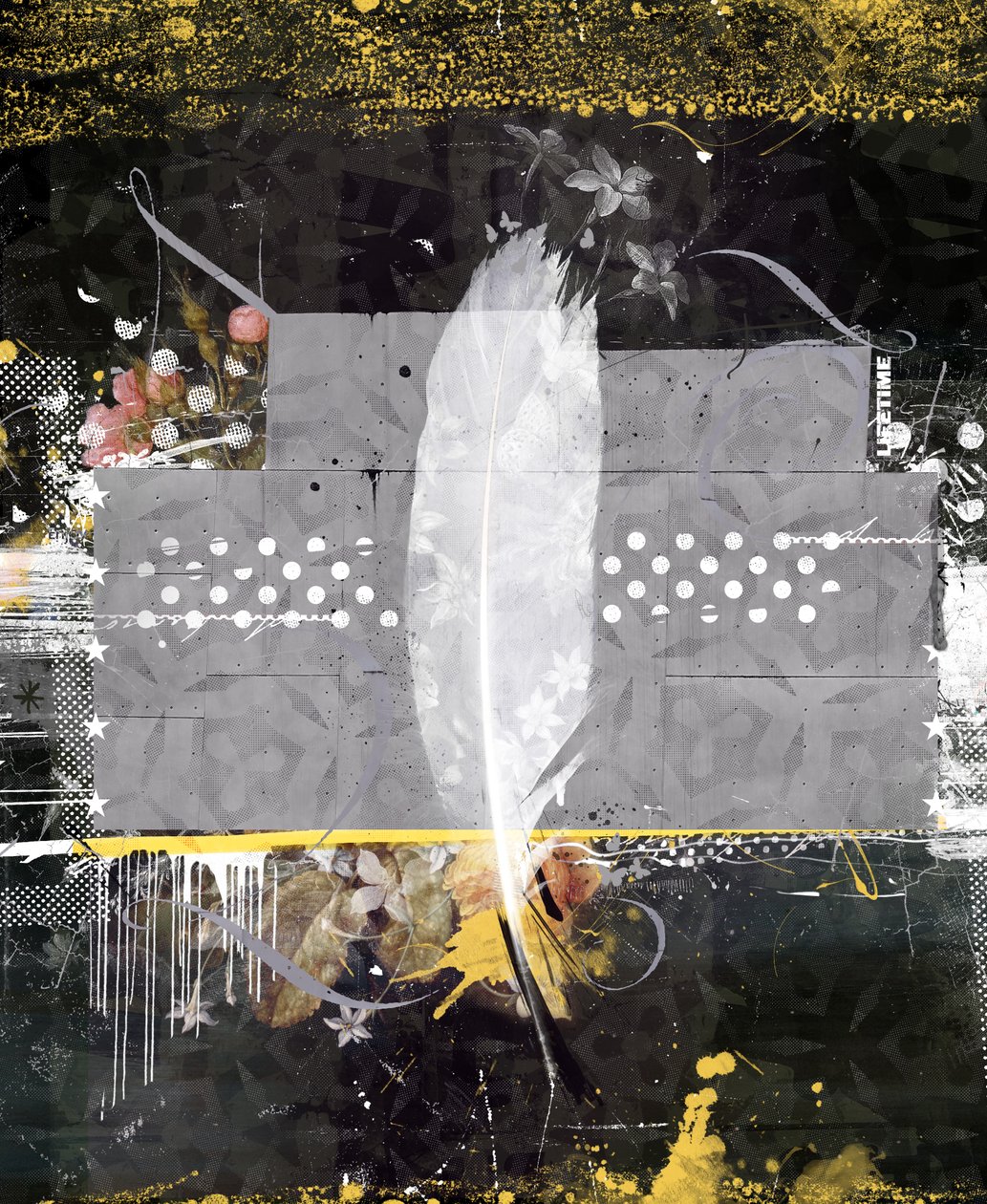 pluma, 2014 (técnica mixta sobre lienzo) de Teis Albers
