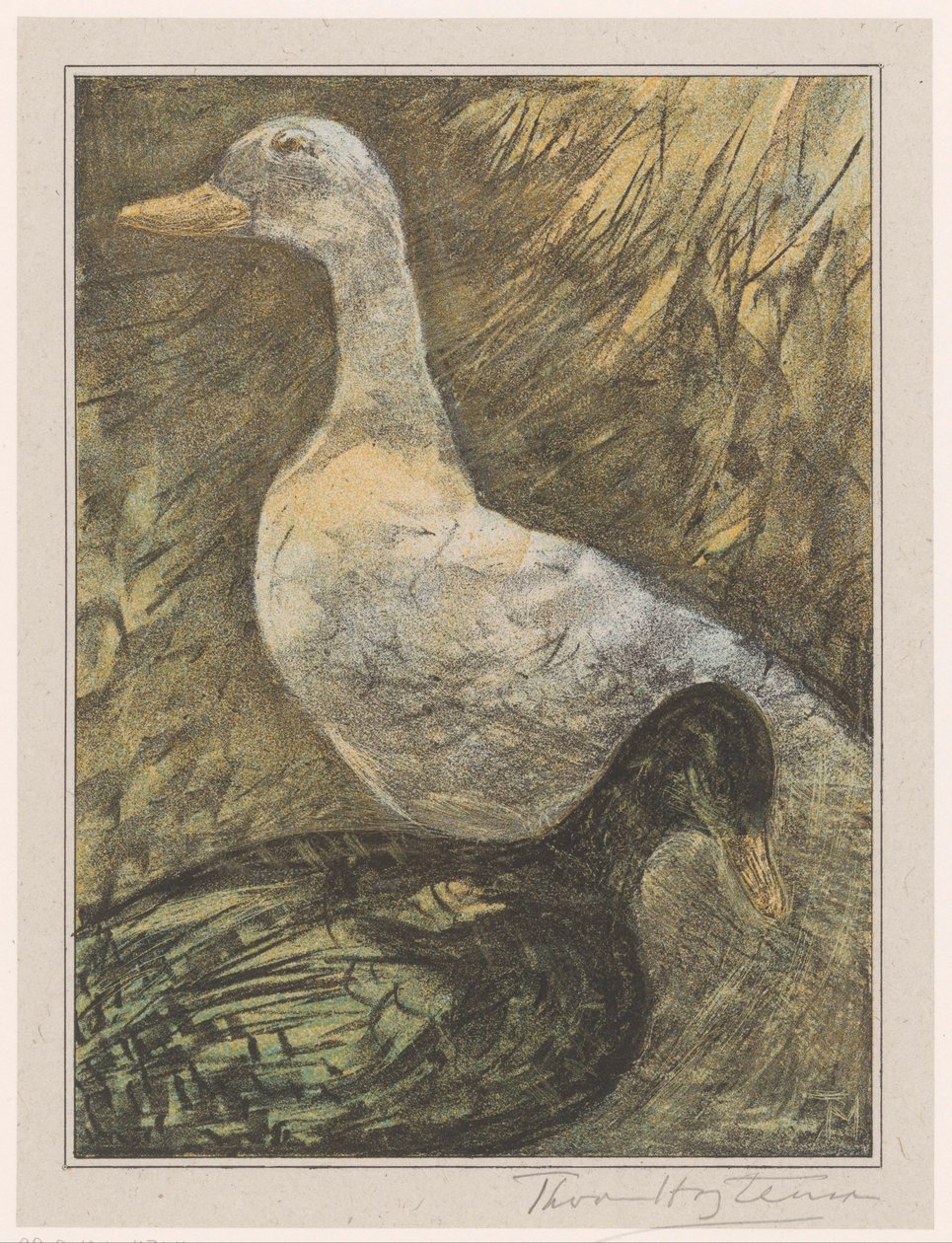 Dos patos de pie de Theo van Hoytema (signed by artist)
