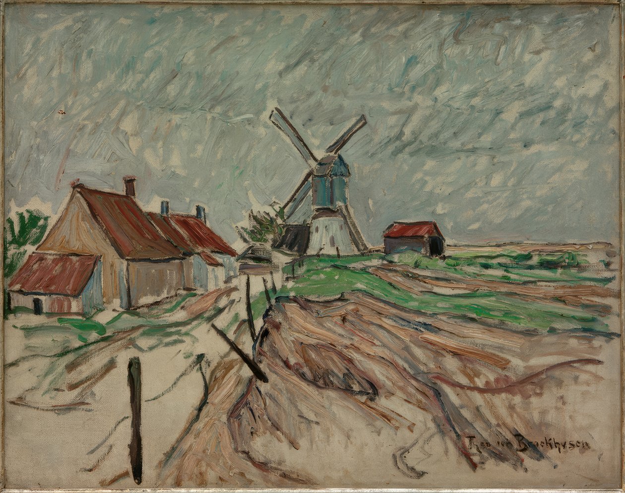 Paisaje con molino de viento de Theo von Brockhusen