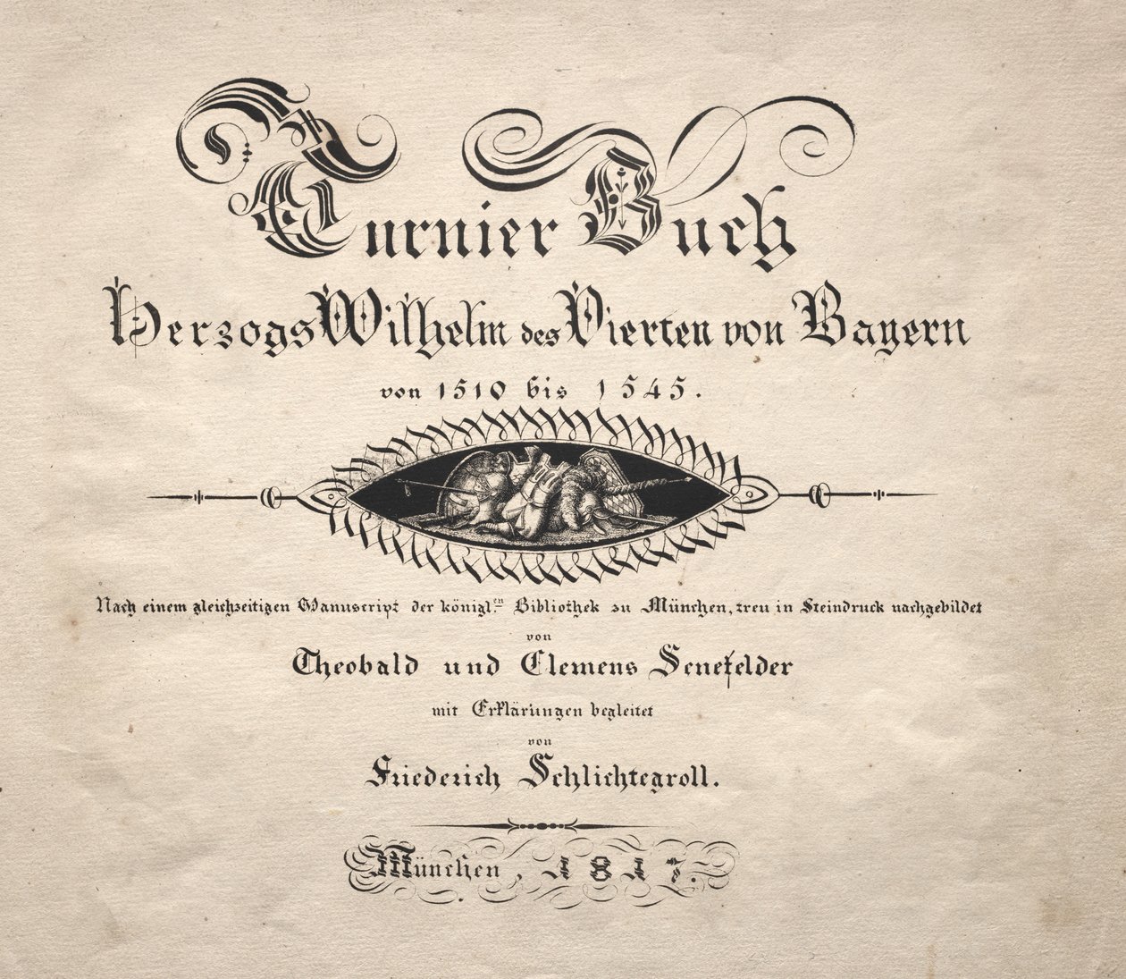 Libro sobre Torneos: Página de Título de Theobald Senefelder