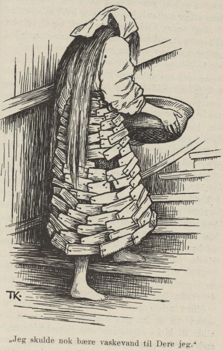 Kari Trstakk Katie Woodencloak, en su ropa de corteza dice que solo iba a traer el agua de lavado para ti de Theodor Kittelsen