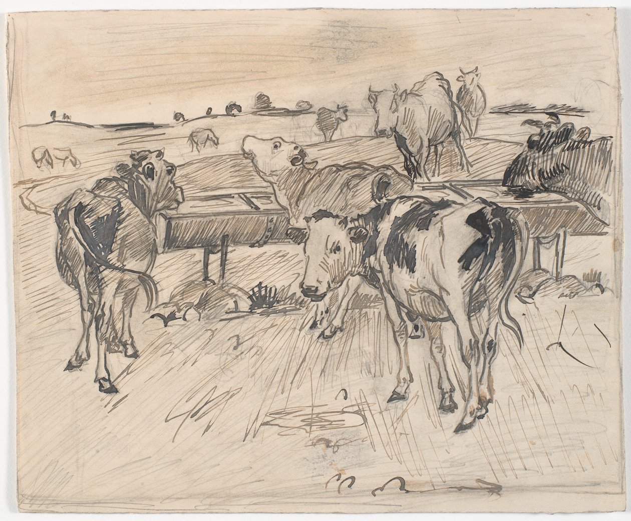 Terneros en el pozo de Gammelgård de Theodor Philipsen