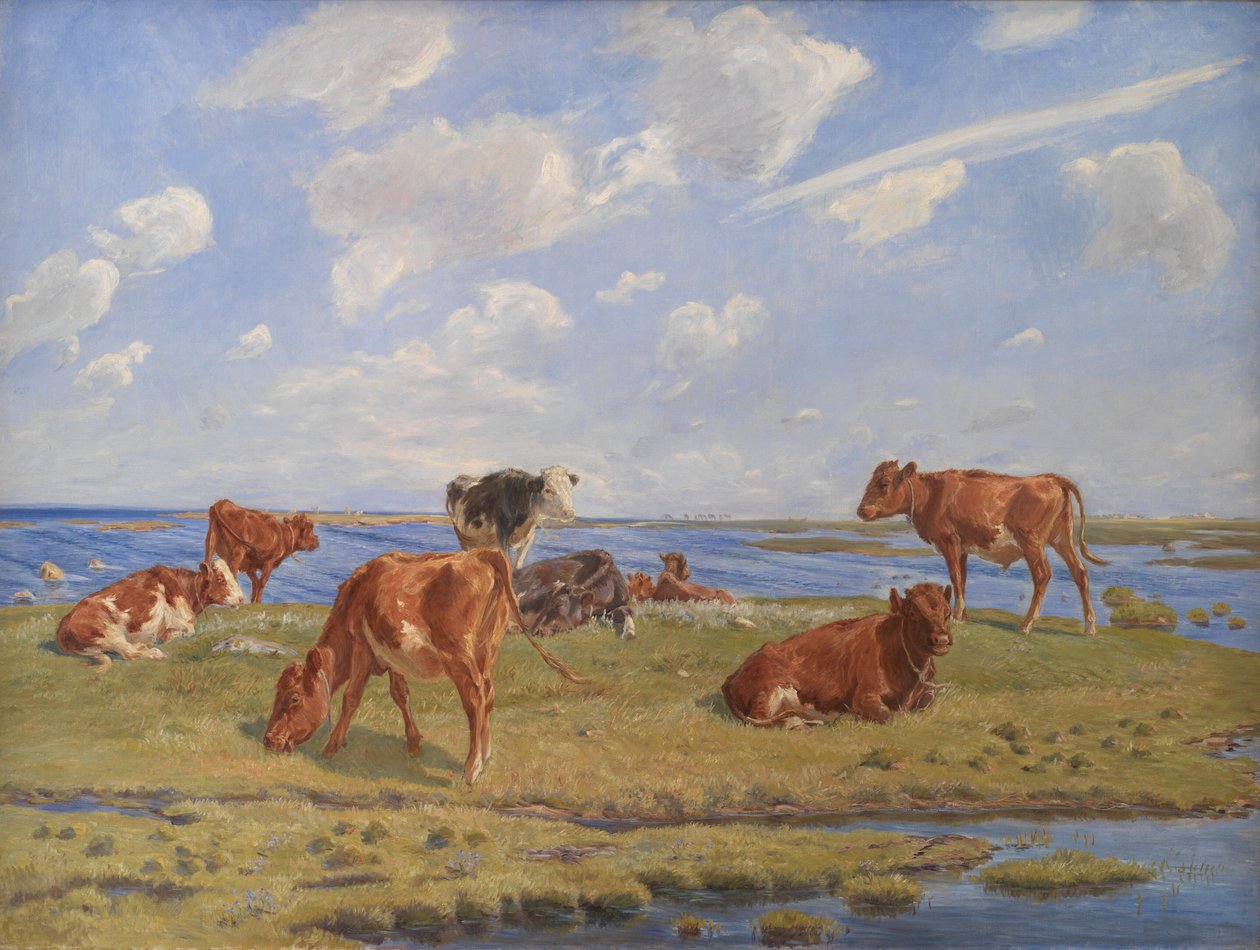 Terneros en la playa de Theodor Philipsen