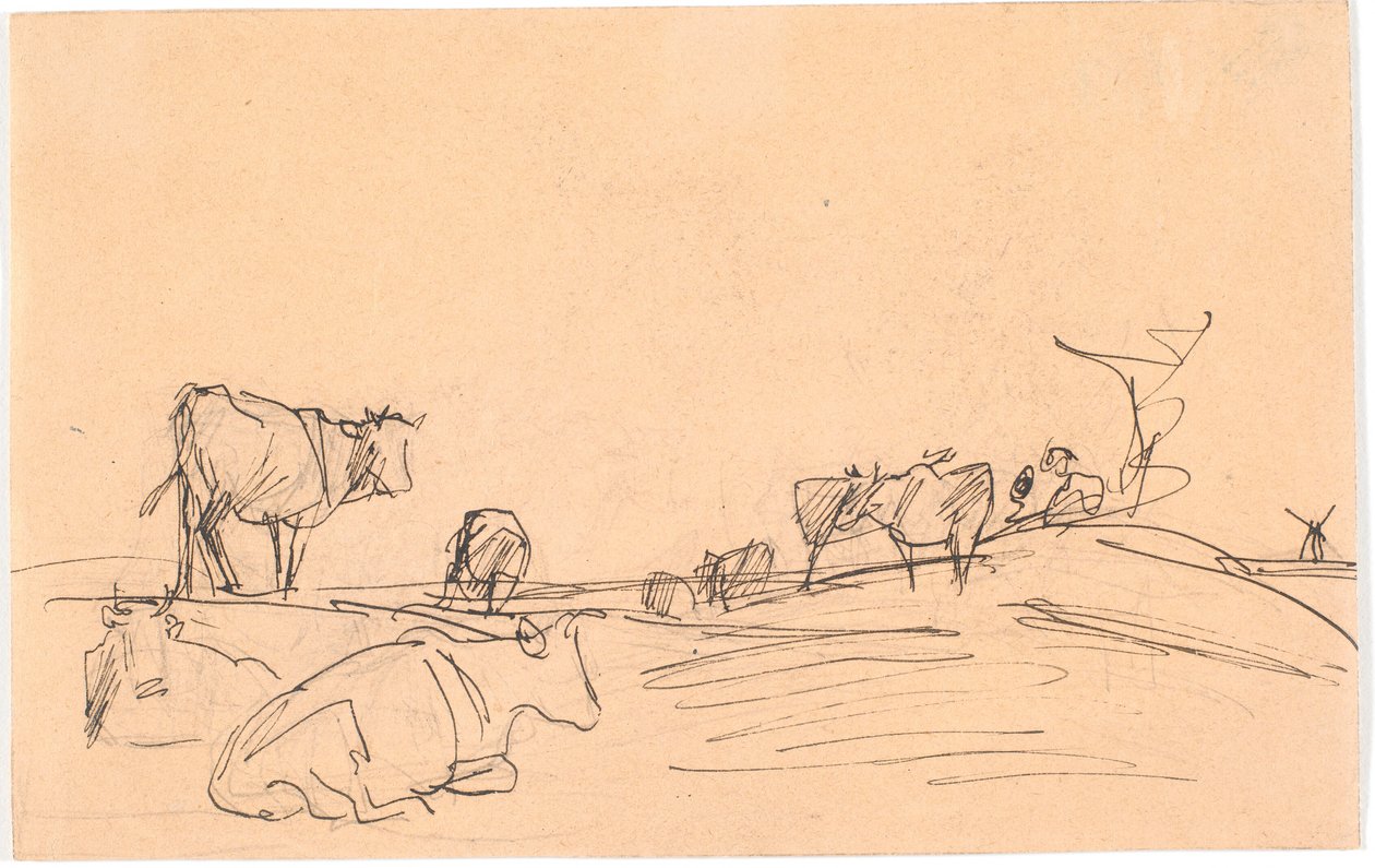 Paisaje con vacas acostadas y de pie de Theodor Philipsen