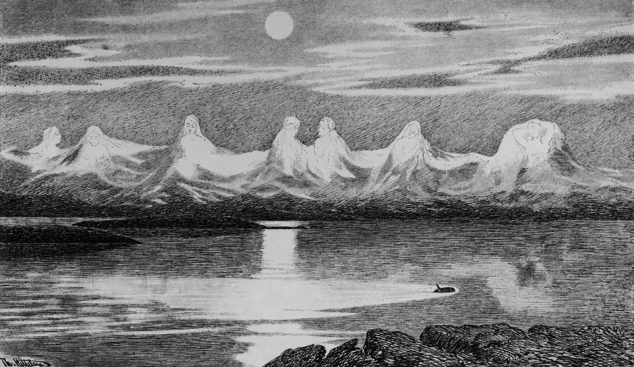 Las siete hermanas, c.1888 (lito) de Theodor Kittelsen