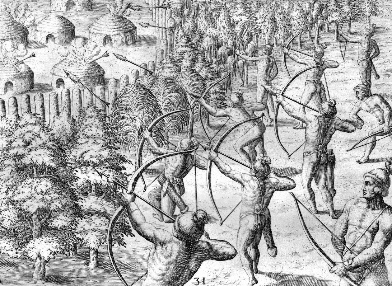 Ataque a un campamento potano de Theodor de Bry