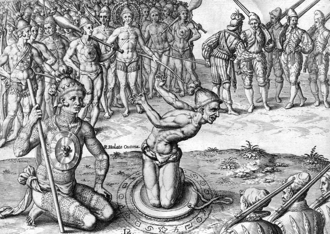 Los chefs indios podan Utina de Theodor de Bry