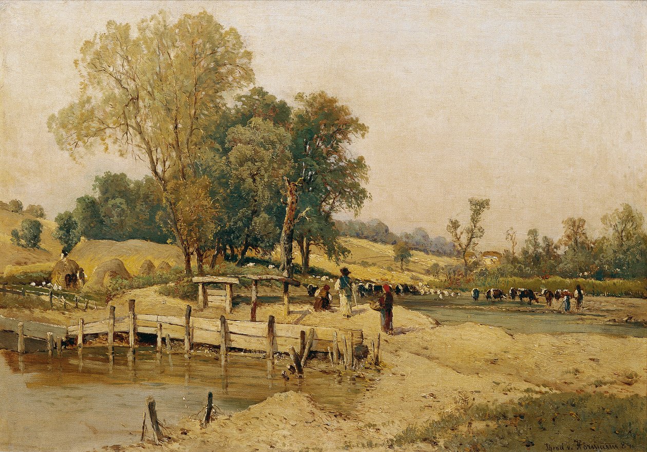 Paisaje húngaro con abrevadero de Theodor von Hormann