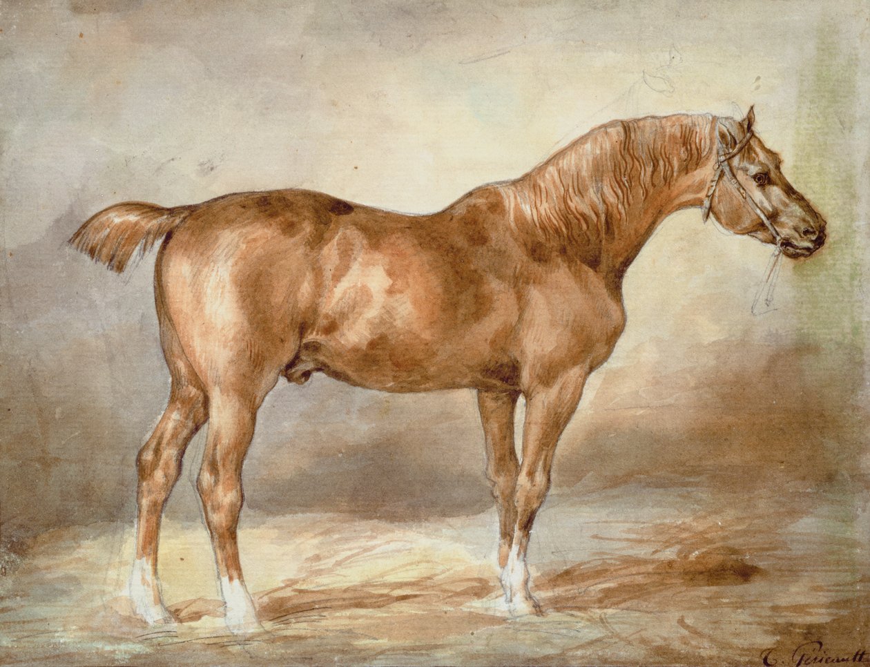 Caballo castaño atracado de Theodore Gericault