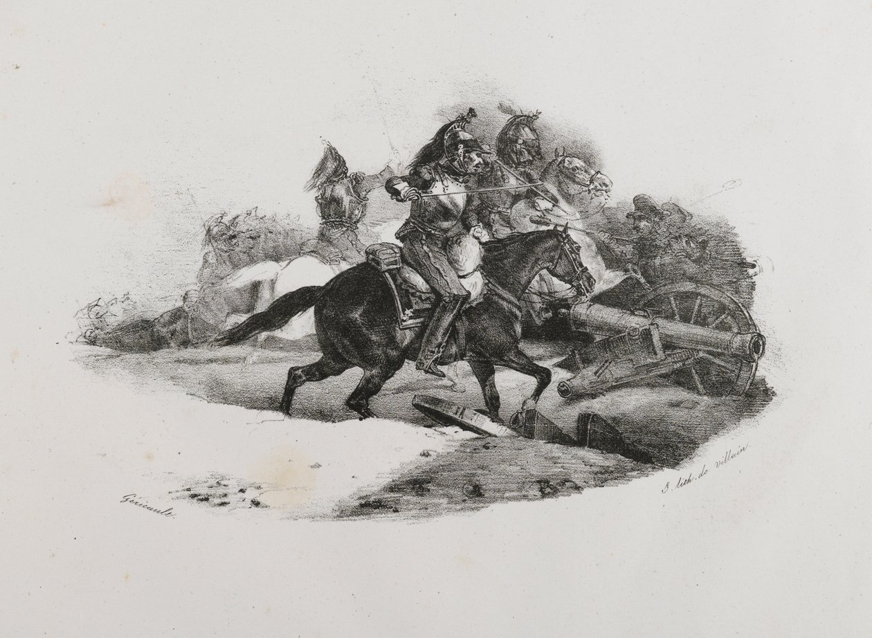 Coraceros cargando una batería de artillería, 1823 de Theodore Gericault