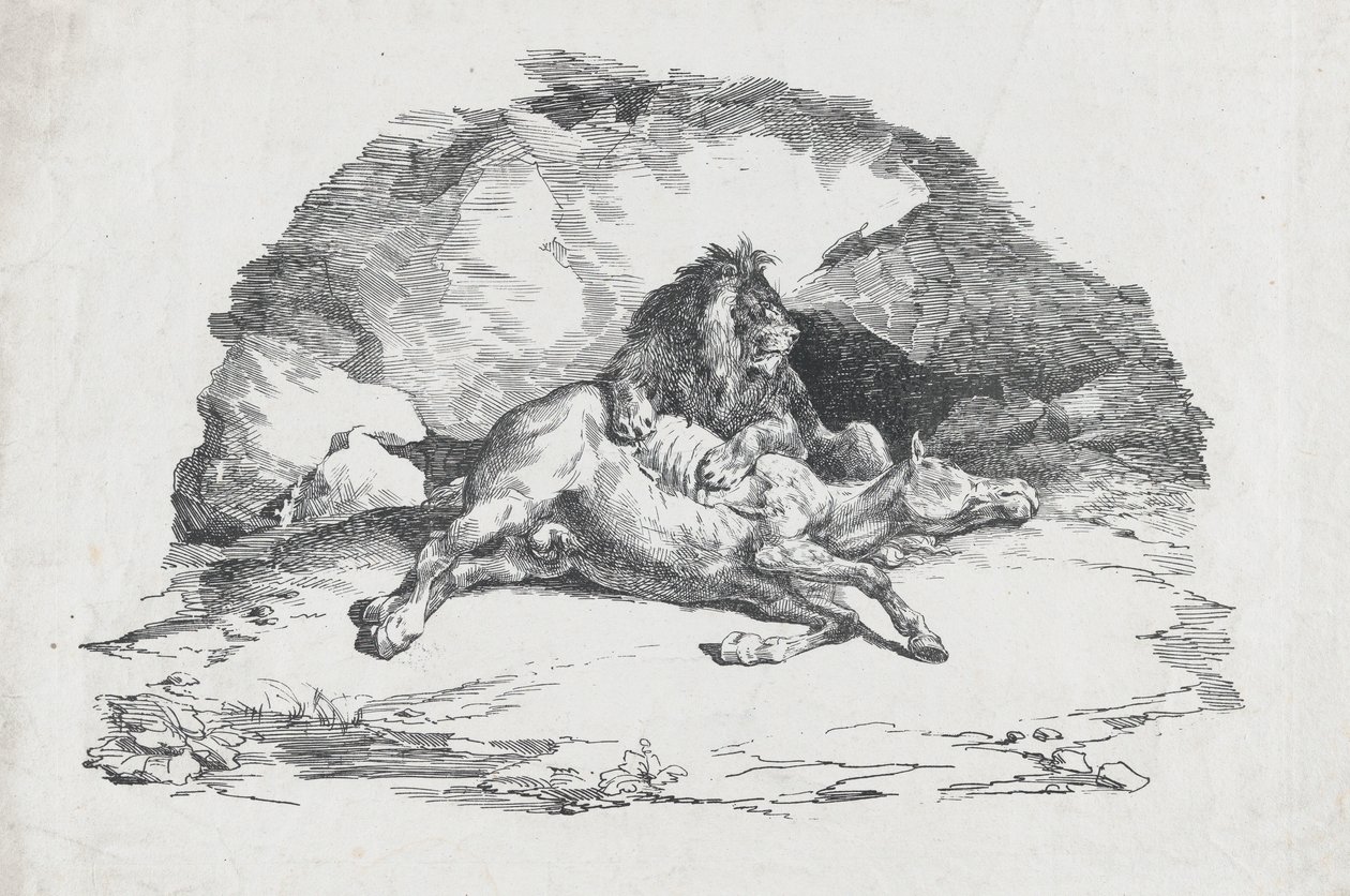 León devorando un caballo de Theodore Gericault