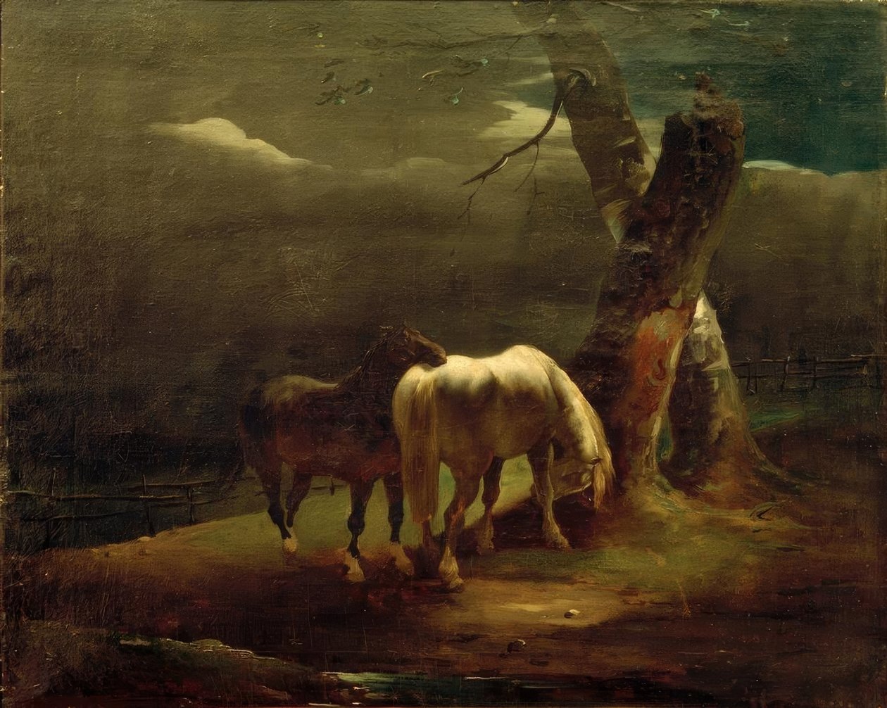 Caballos en el prado de Theodore Gericault