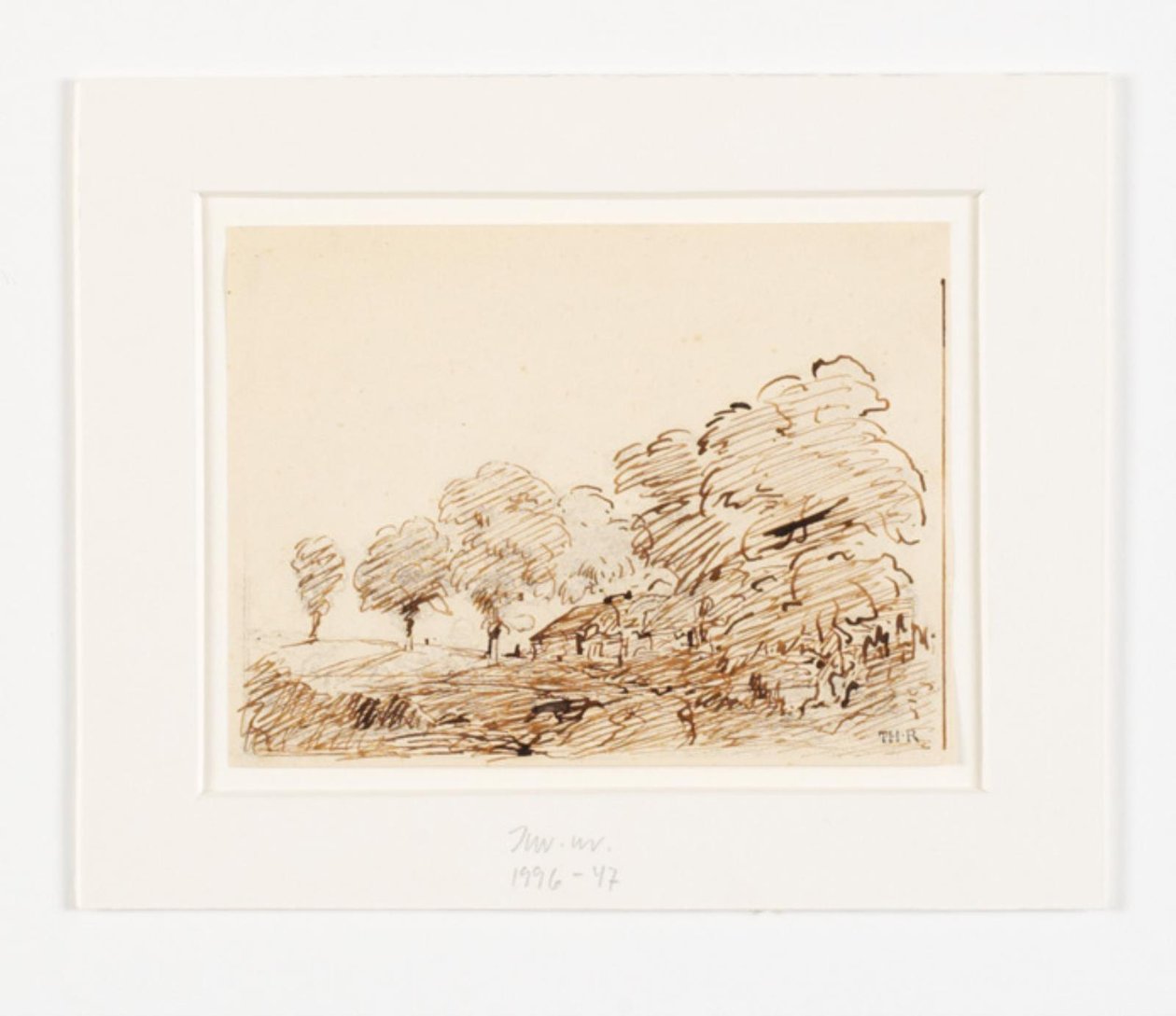 Paisaje con cabaña bajo altos árboles de Theodore Rousseau