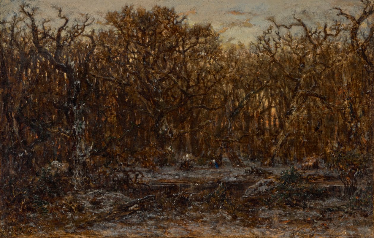 Bosque al atardecer en invierno de Theodore Rousseau