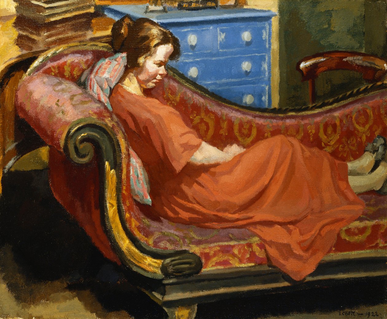 Chica Descansando en una Chaise Longue de Therese Lessore