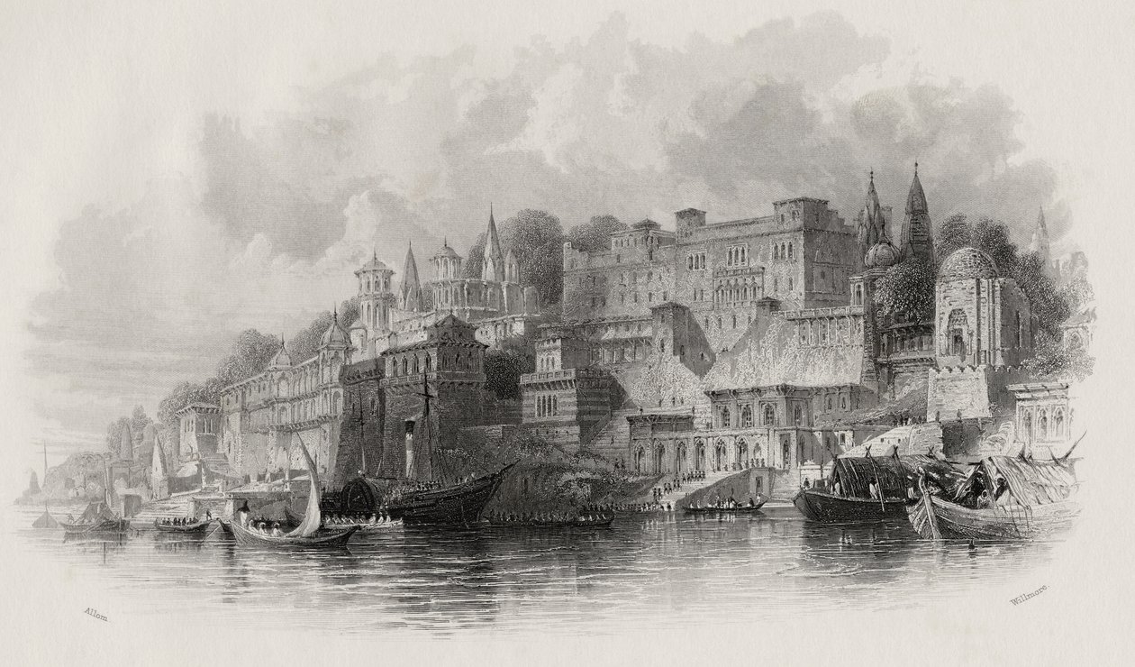 Benarés, India, grabado por A. Willmore (1814-88) de Thomas Allom