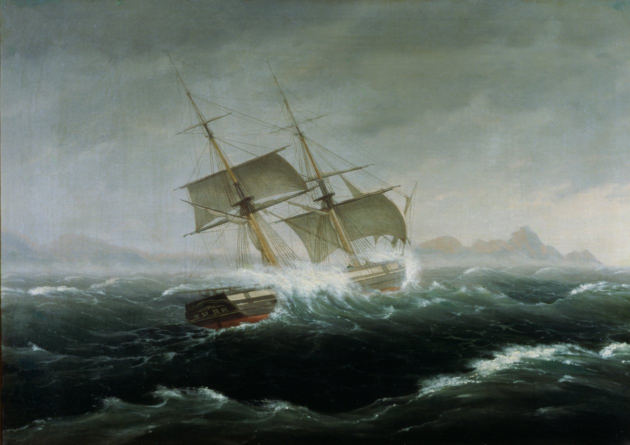 Embarcación a Vela en un Mar Agitado de Thomas Birch