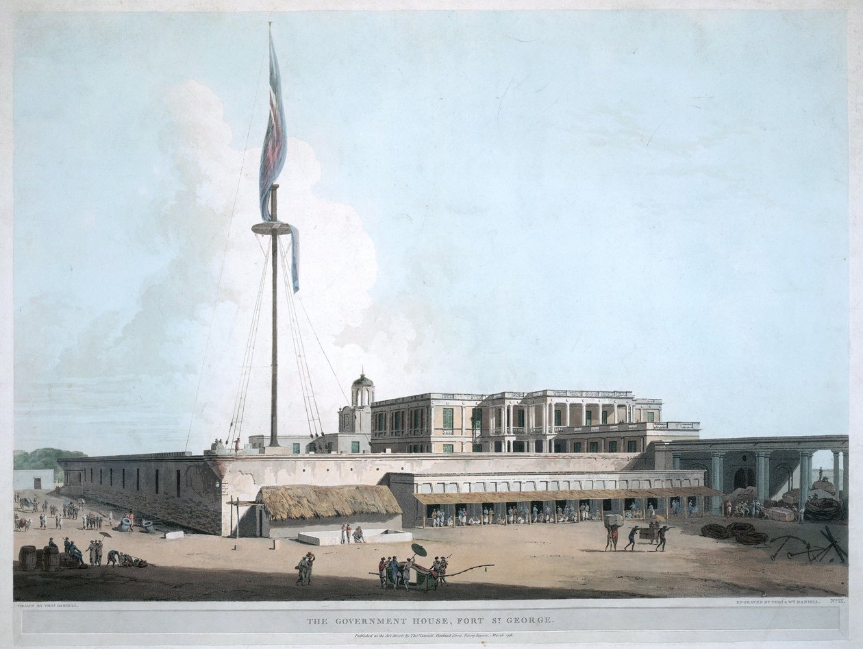 La casa de gobierno en Ft. St. George, Madrás. 1804 de Thomas Daniell