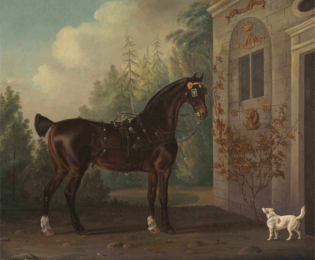 Caballo de carruaje oscuro de Lord Abergavenny con un terrier de Thomas Gooch