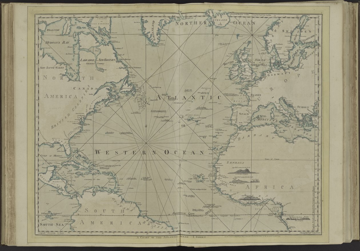 El Atlántico u Océano Occidental del atlas de las Indias Occidentales, 1775 de Thomas Jefferys