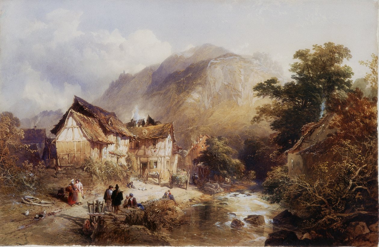 El Pueblo de Sayn, en el Río Bertich Bach, Prusia de Thomas Miles II Richardson