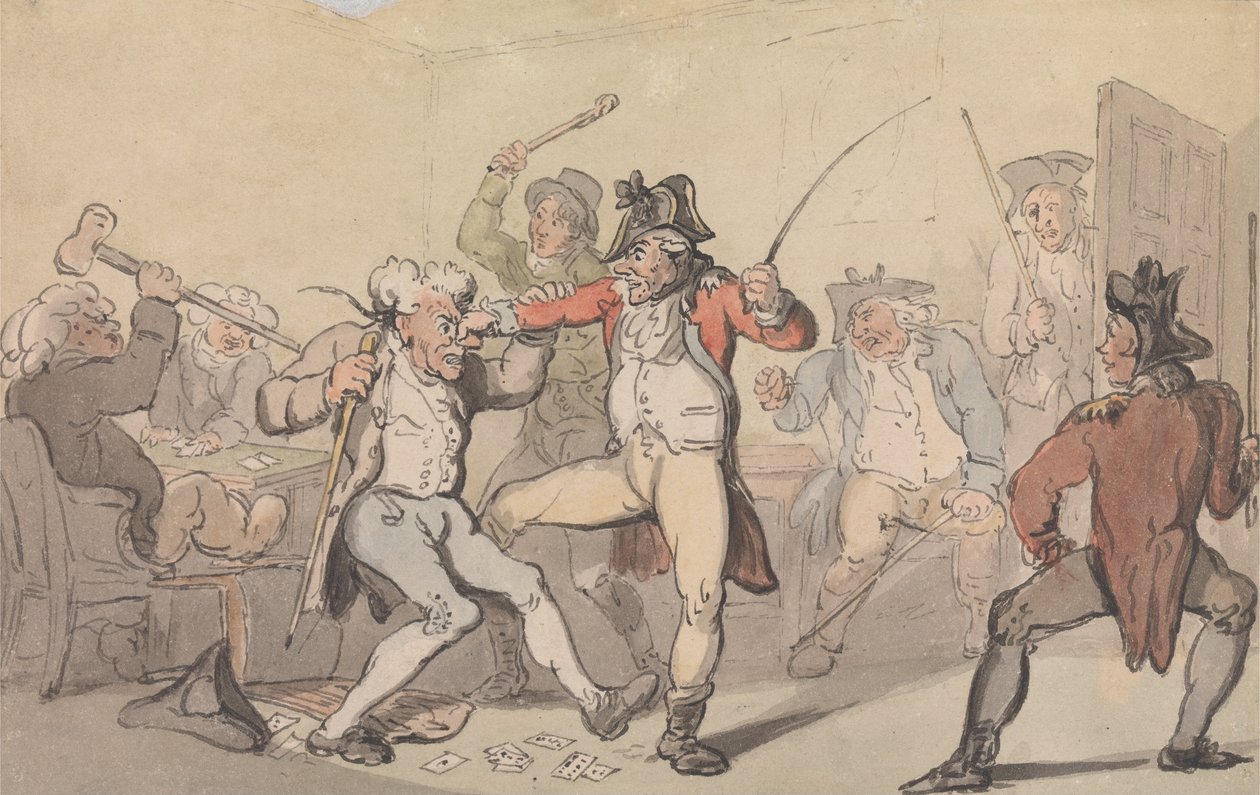 Un tramposo descubierto escondiendo cartas de Thomas Rowlandson