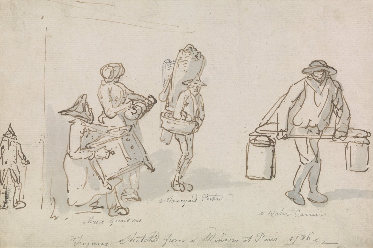 Figuras en una calle parisina de Thomas Rowlandson