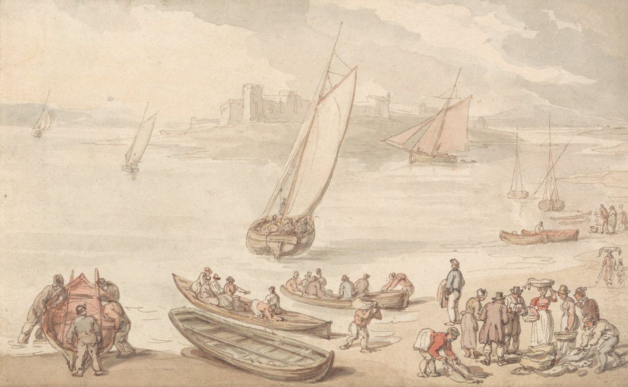 Vendiendo pescado en una playa de Thomas Rowlandson