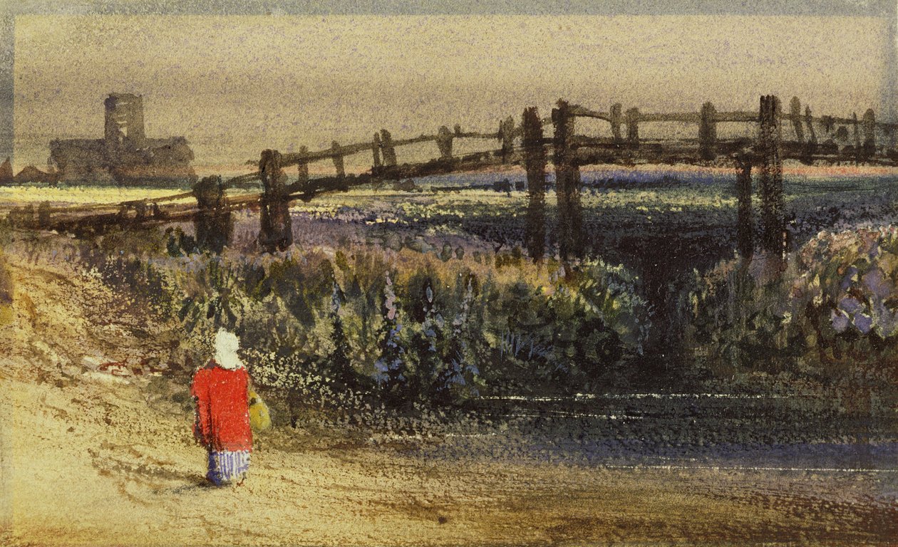 El puente peatonal (Paisaje con capa roja) de Thomas Shotter Boys