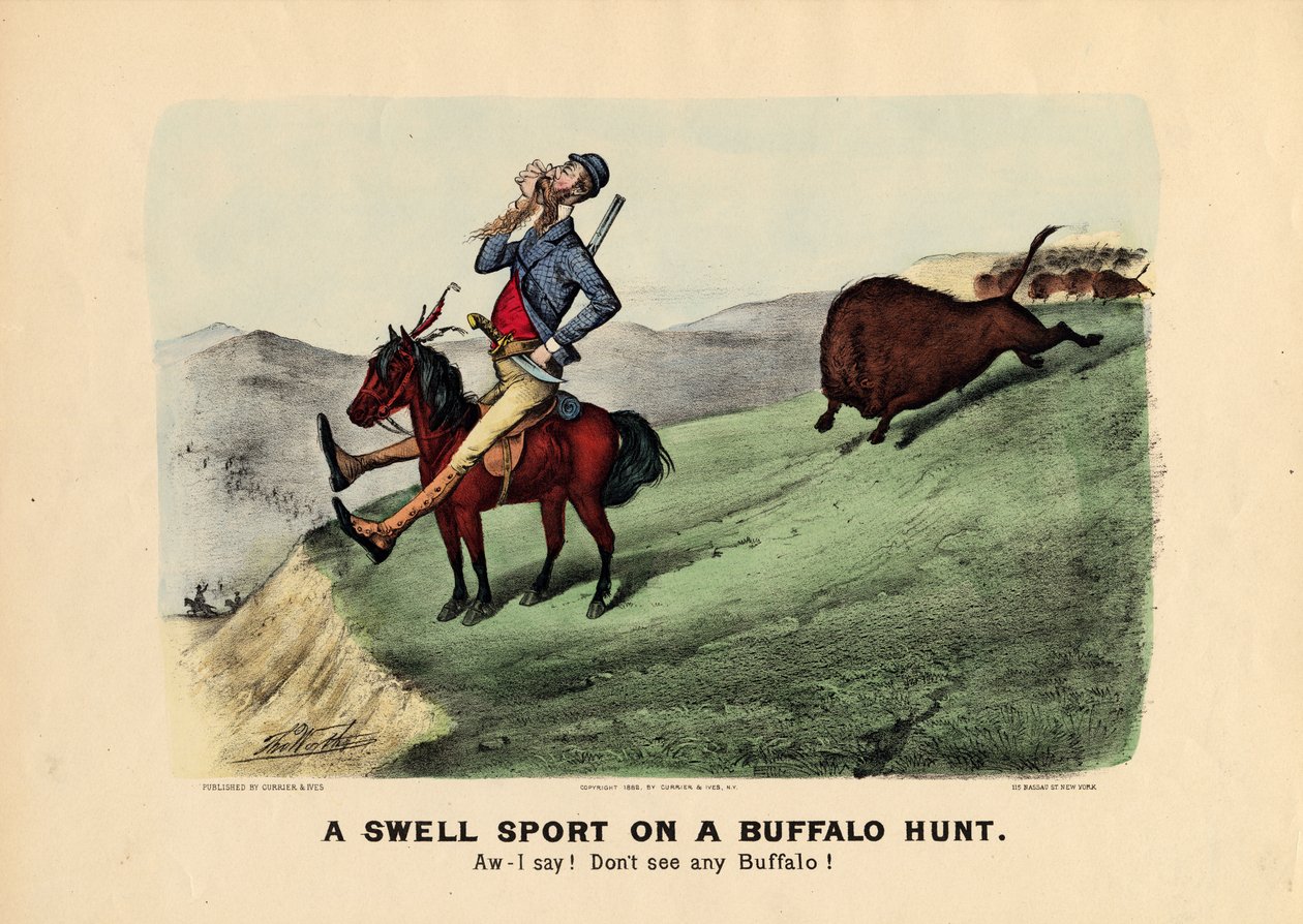 Un deporte elegante en una cacería de búfalos, pub. por Currier y Ives, 1882 de Thomas Worth