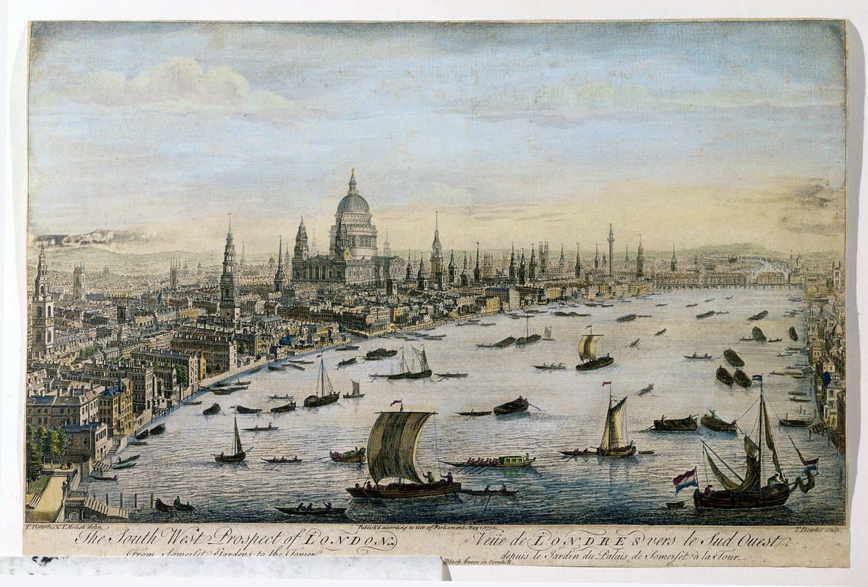 La Perspectiva Suroeste de Londres desde los Jardines de Somerset, grabado por Thomas Bowles, publicado el 1 de mayo de 1750 de Thomas Bowles