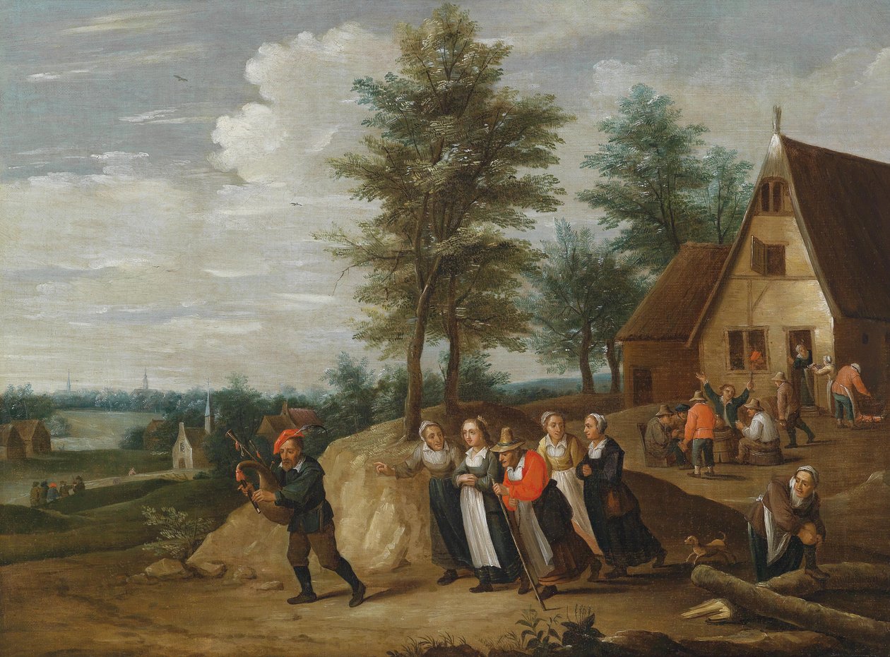 Paisaje con un músico seguido por algunas mujeres de Thomas van Apshoven