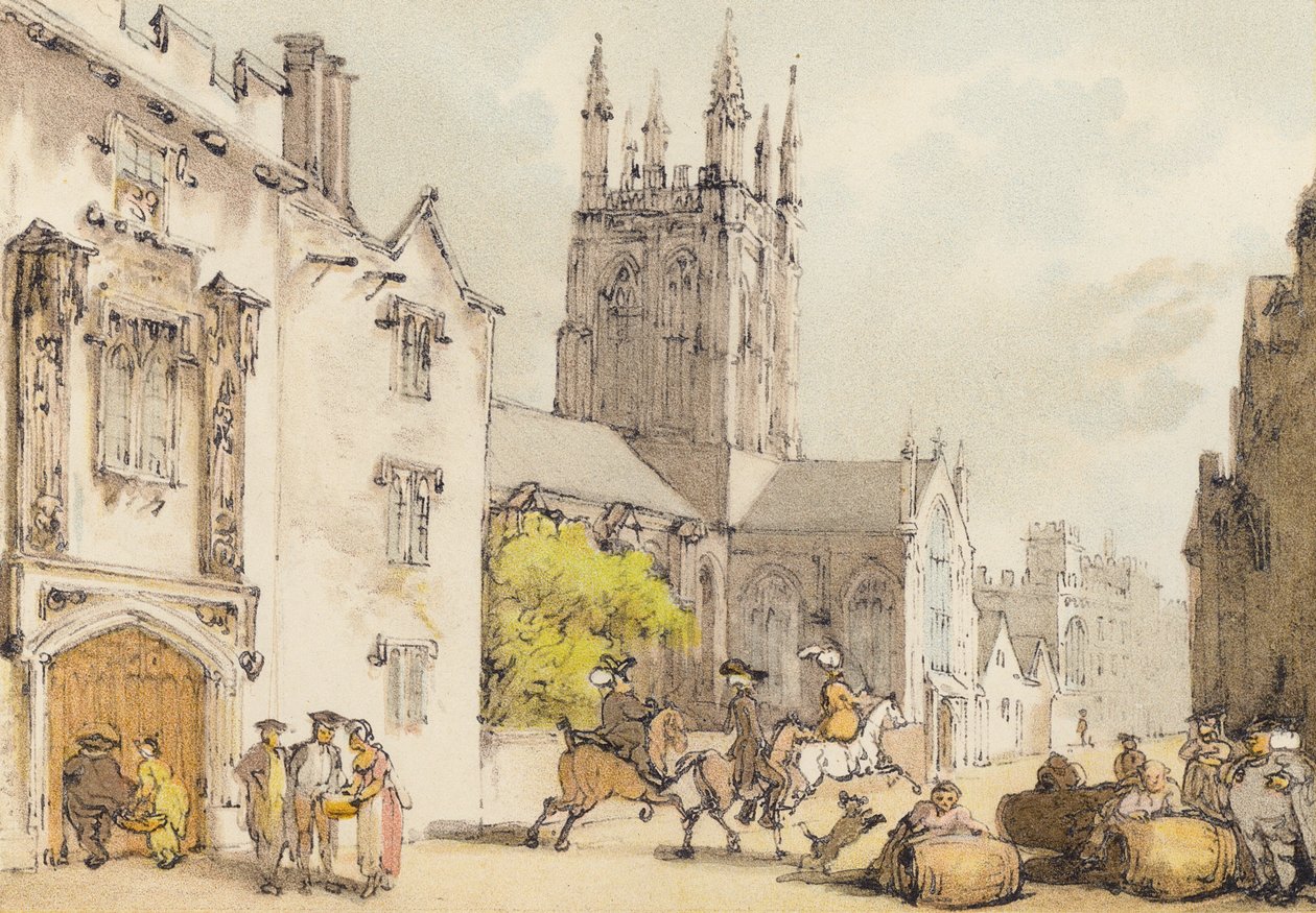 Merton College (litografia en color) de Thomas (after) Rowlandson