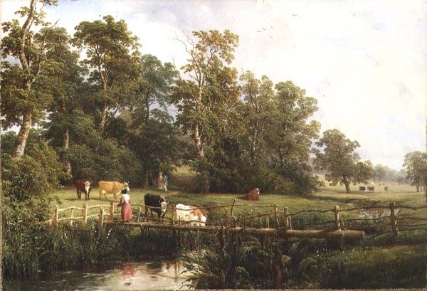 Un puente rústico, Stoneleigh Park de Thomas Baker