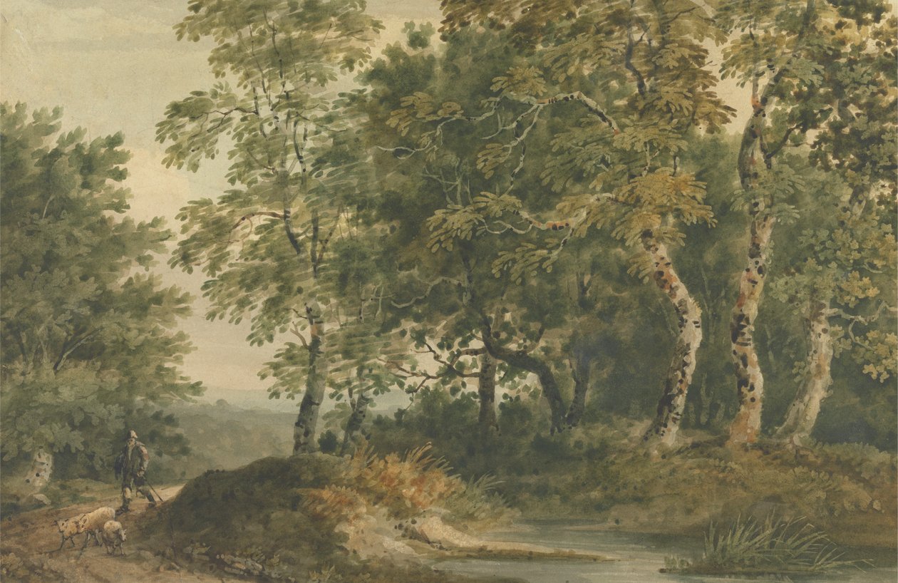 Paisaje con un hombre conduciendo ovejas de Thomas Barker