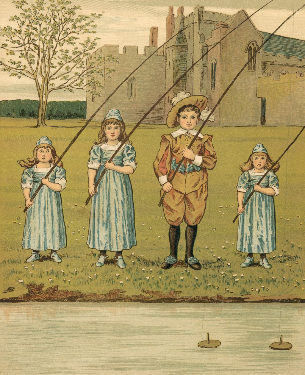 Vida hogareña: Niños pescando en el río de Thomas Crane