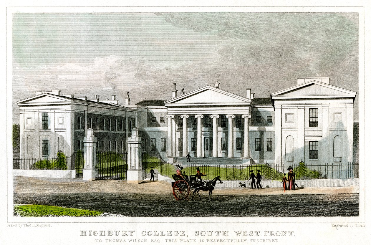 Highbury College, fachada suroeste, Islington, Londres, 1827 de Thomas Dale