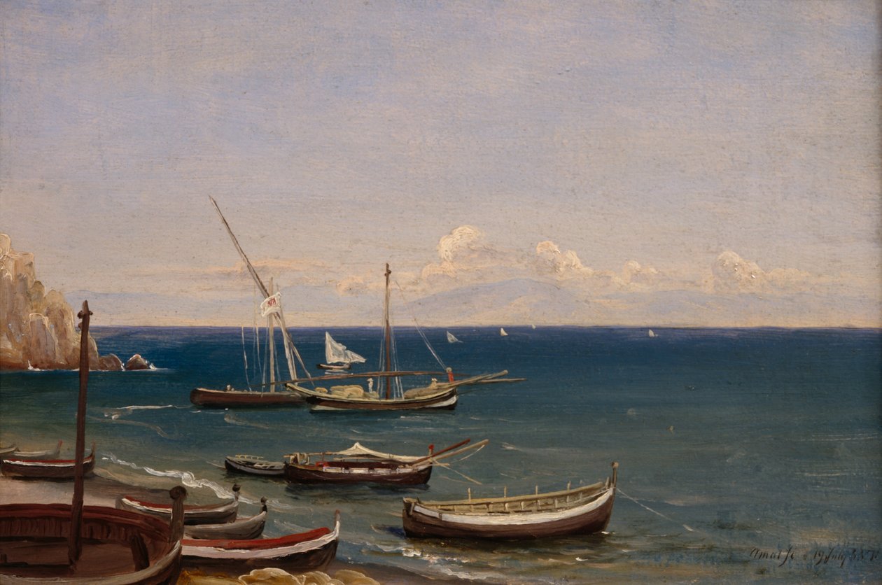 Barcos en la playa de Amalfi de Thomas Fearnley