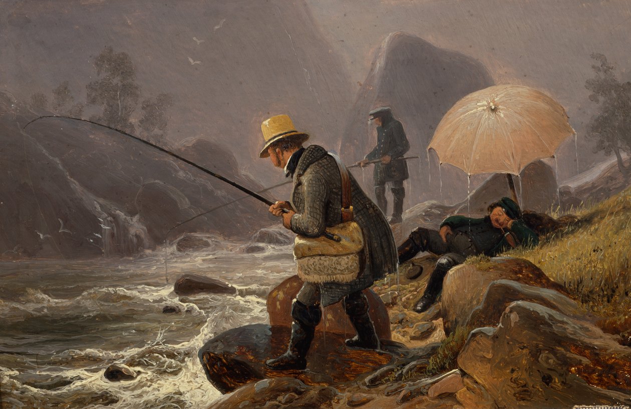 Los pintores Fearnley, Achenbach, Breslauer pescando en de Thomas Fearnley