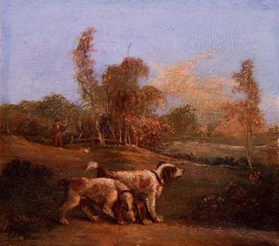 Spaniels en un paisaje con guardián de Thomas Hand