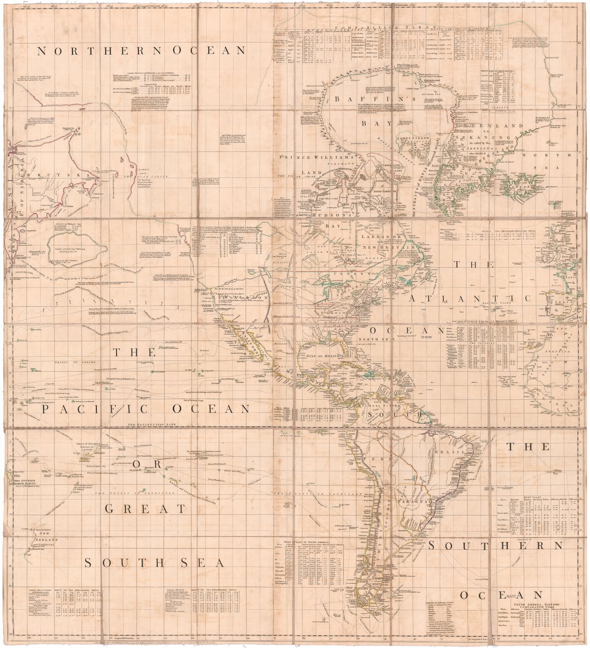 Un mapa del Atlántico-Pacífico de Jefferys de Thomas Jefferys