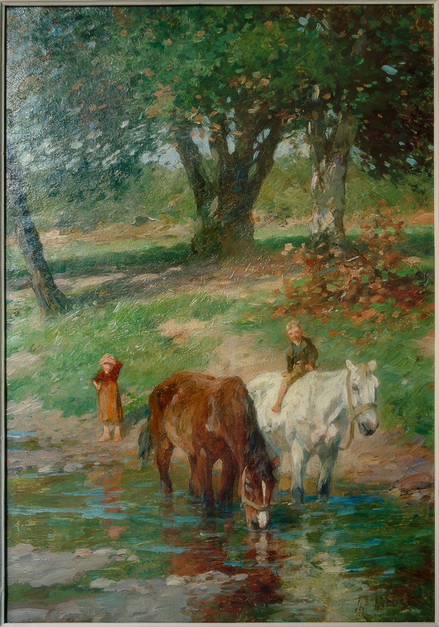 Caballos en el abrevadero de Thomas Ludwig Herbst