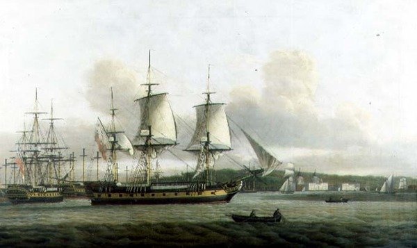 El "Leda" en dos posiciones frente a Greenwich de Thomas Luny
