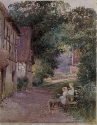Niños Alimentando a los Pollitos de Thomas Mackay