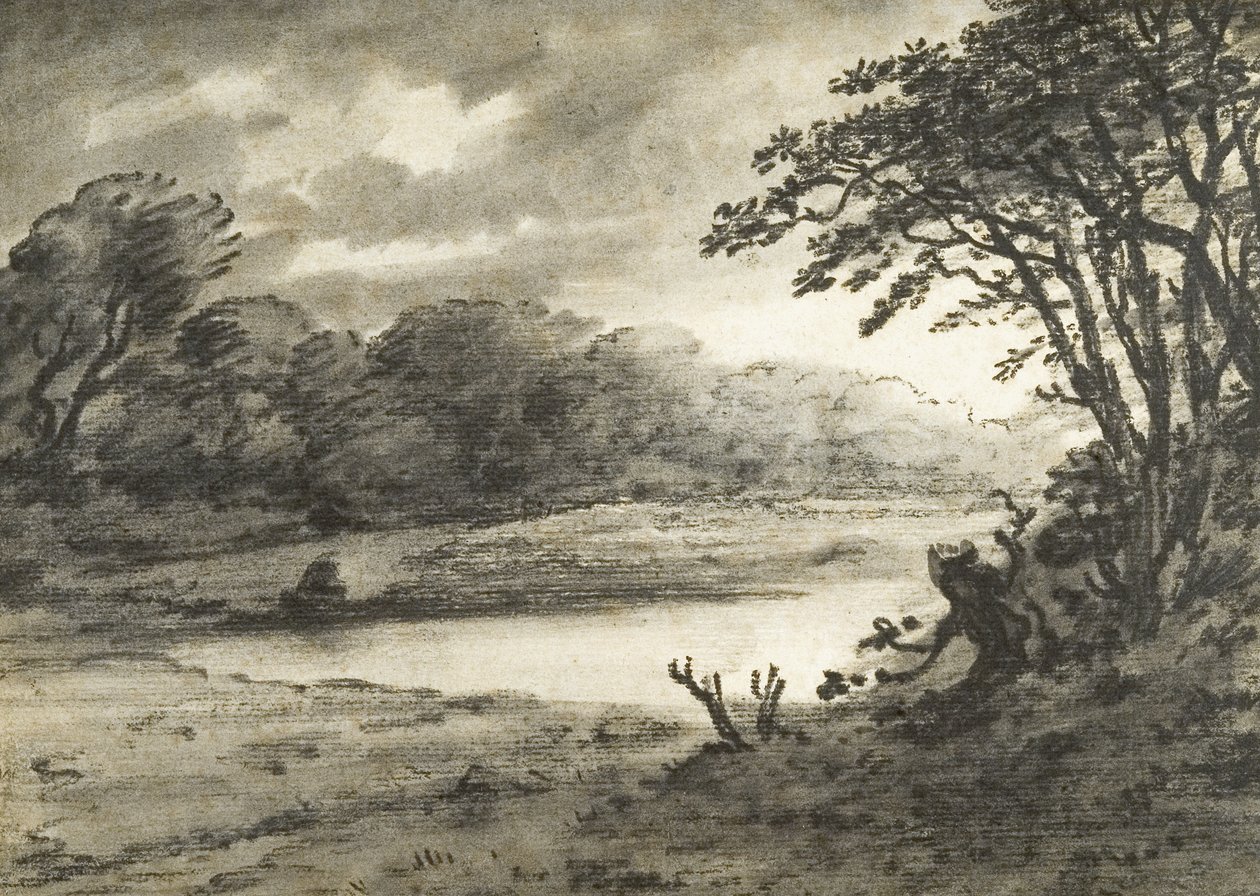 Lake Scene (carboncillo y aguada sobre papel) de Thomas Monro