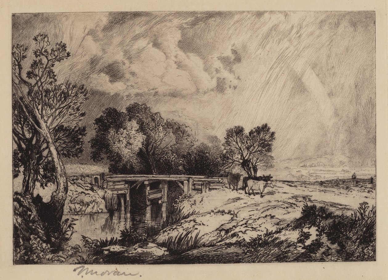 Un puente rústico de Thomas Moran