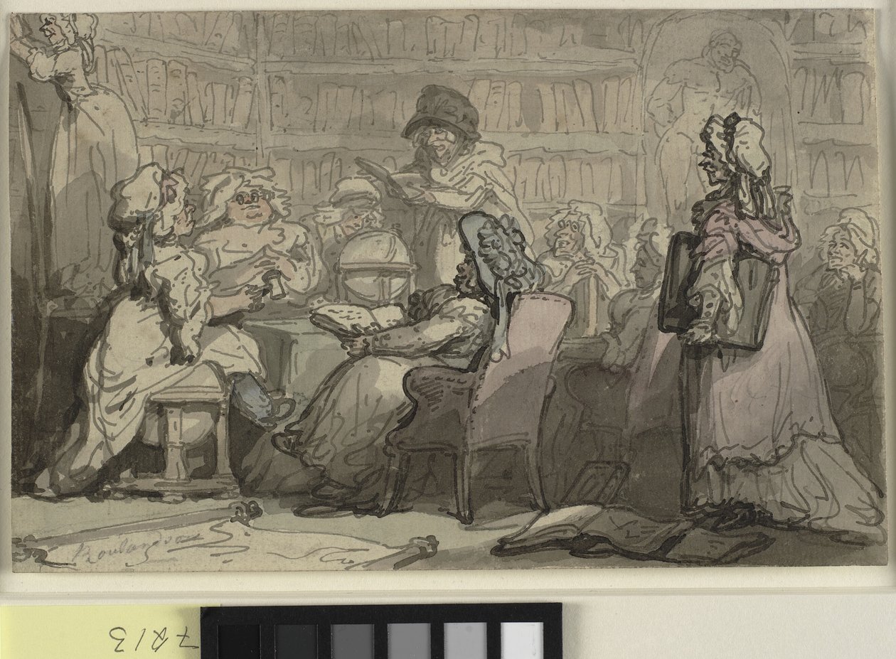 Una reunión del club de intelectuales en una biblioteca de Thomas Rowlandson