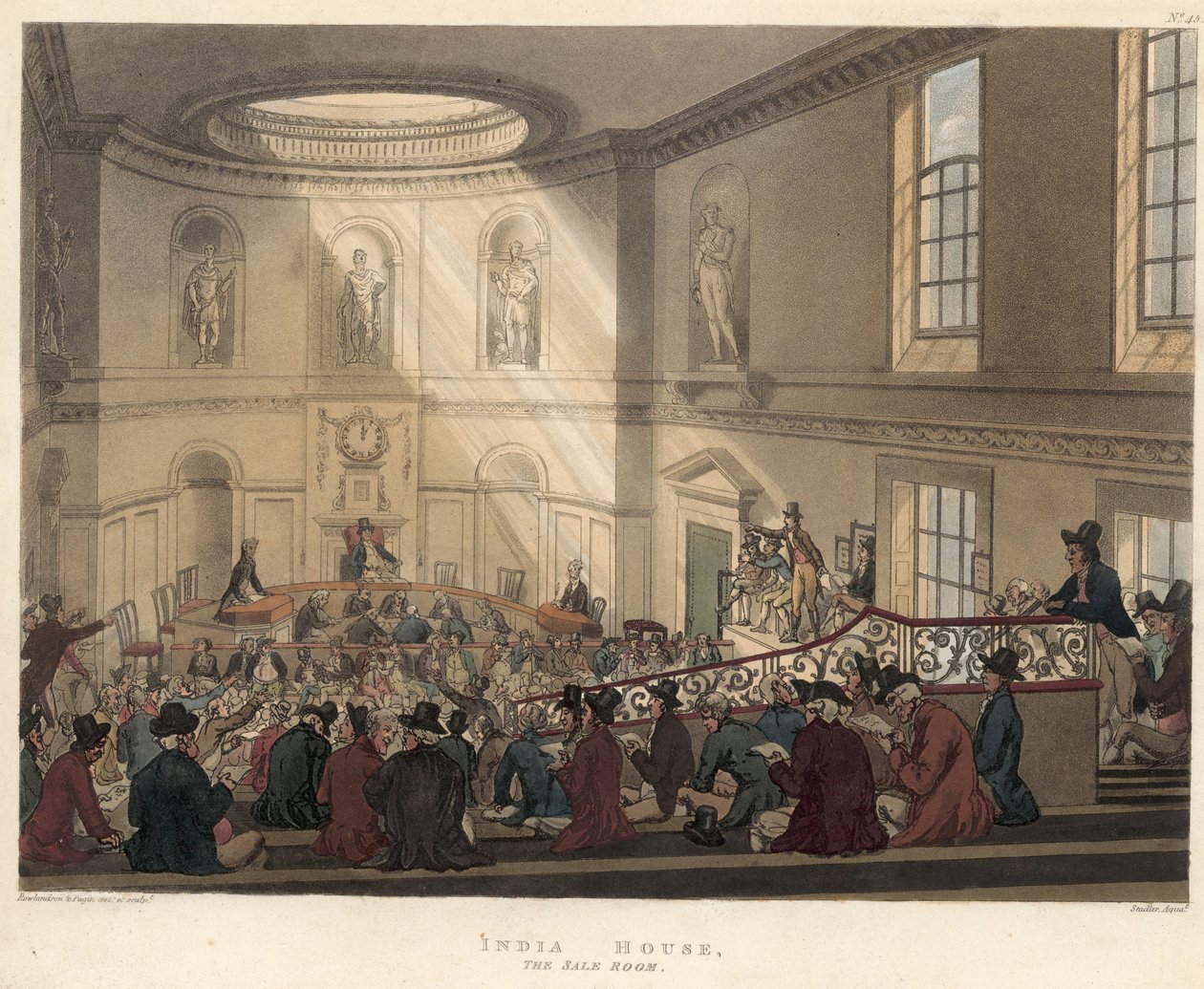 La sala de ventas, East India House de Thomas Rowlandson